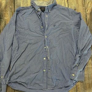 American Eagle Outfitters Blue and White Striped Shirt